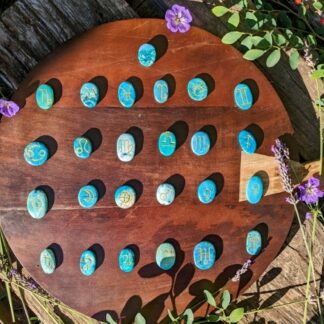 Hand-Carved Astrological Set on 1000 CT Natural Turquoise - Ash Tree Runes