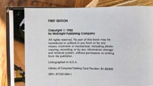 copyright page up close - 1982 Working with Wood - Stated First Edition Woodworking Textbook by Gilbert R. Hutchings