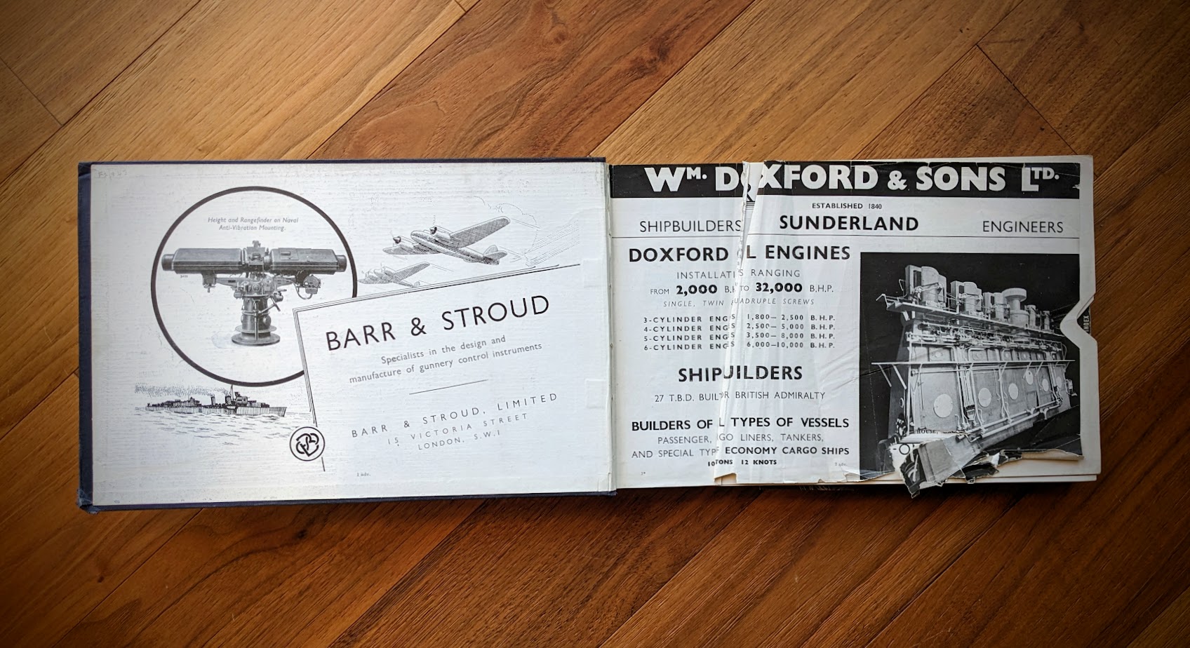 damaged advert page inside - 1942 Jane's Fighting Ships — Wartime UK Edition