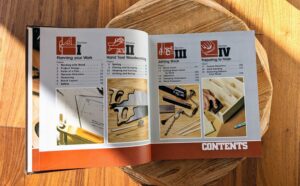 page 1 and 2 of 5 of the Content pages - 1982 Working with Wood - Stated First Edition Woodworking Textbook by Gilbert R. Hutchings