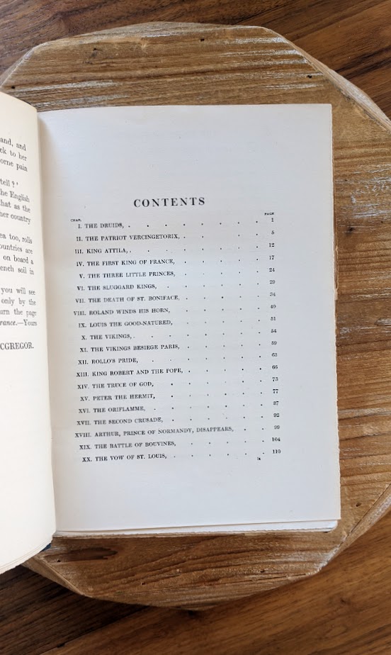 Contents page 1 of 4 - 1920 First Edition – The Story of France by Mary MacGregor - Illustrated