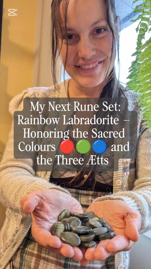 My next Hand-carved Elder Futhark Rune Set on Rainbow Labradorite - Honoring the Three Sacred Colours and the Three Aetts