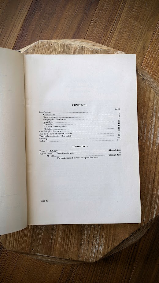 Contents - 1928 Birds of Western Canada – P.A. Taverner - Second Edition