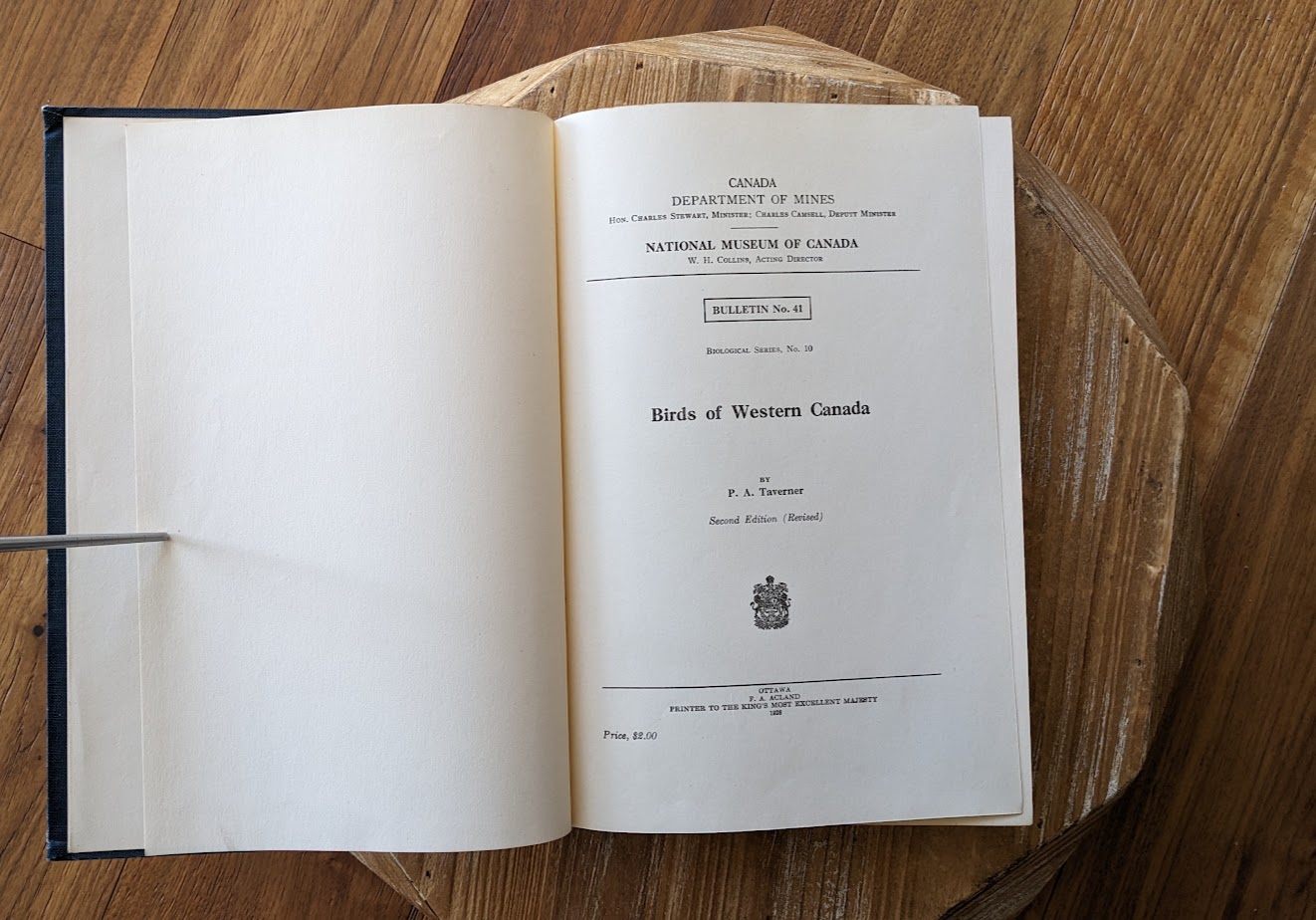 Title page - 1928 Birds of Western Canada – P.A. Taverner - Second Edition