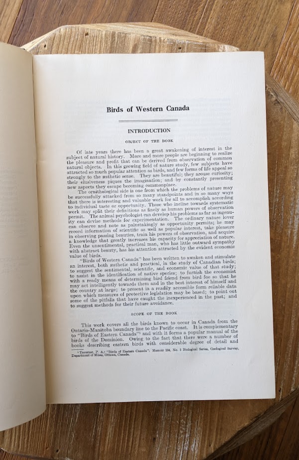 introduction page - 1928 Birds of Western Canada – P.A. Taverner - Second Edition