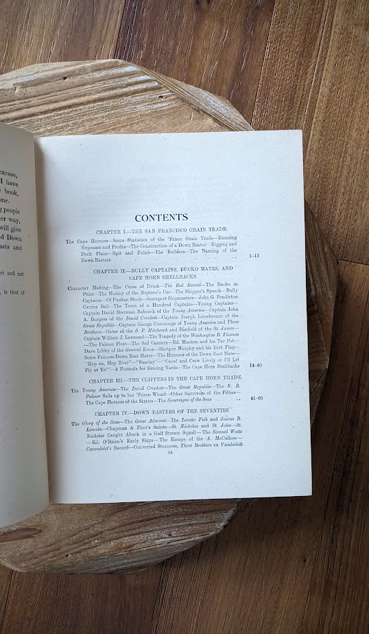 Contents page 1 of 3 - 1953 The Down Easters by Basil Lubbock – American Deep-Water Sailing Ships 1869–1929