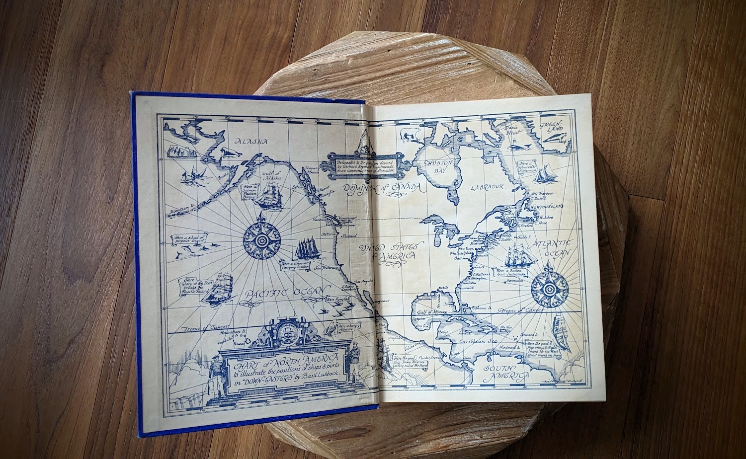 front pastedown and endpaper - 1953 The Down Easters by Basil Lubbock – American Deep-Water Sailing Ships 1869–1929