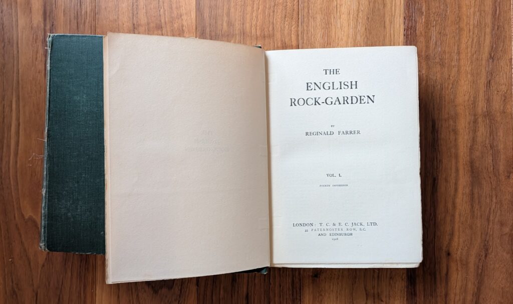 Title page Vol I - 1928 English Rock Garden by Reginald Farrer — Complete Two-Volume Set - fourth impression