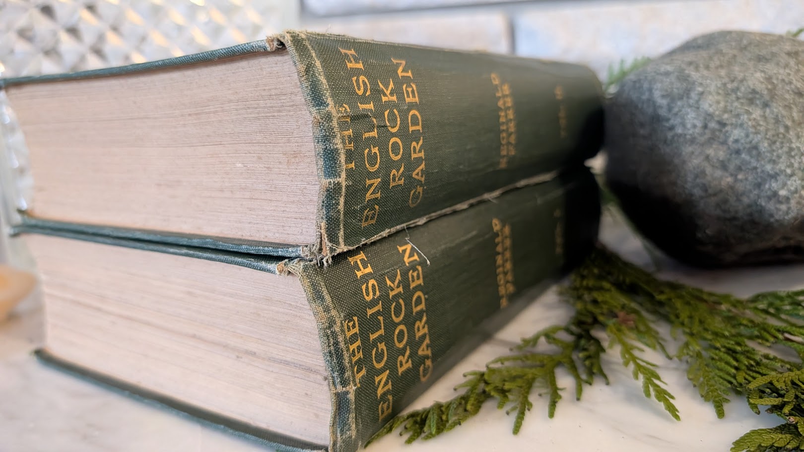 head of spine - 1928 English Rock Garden by Reginald Farrer — Complete Two-Volume Set - fourth impression