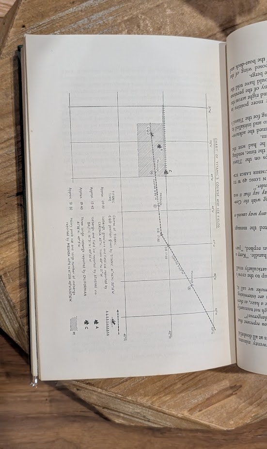 Chart of Titanic's course and ice fields - 1965 — The Titanic and the Californian by Peter Padfield — Second Impression