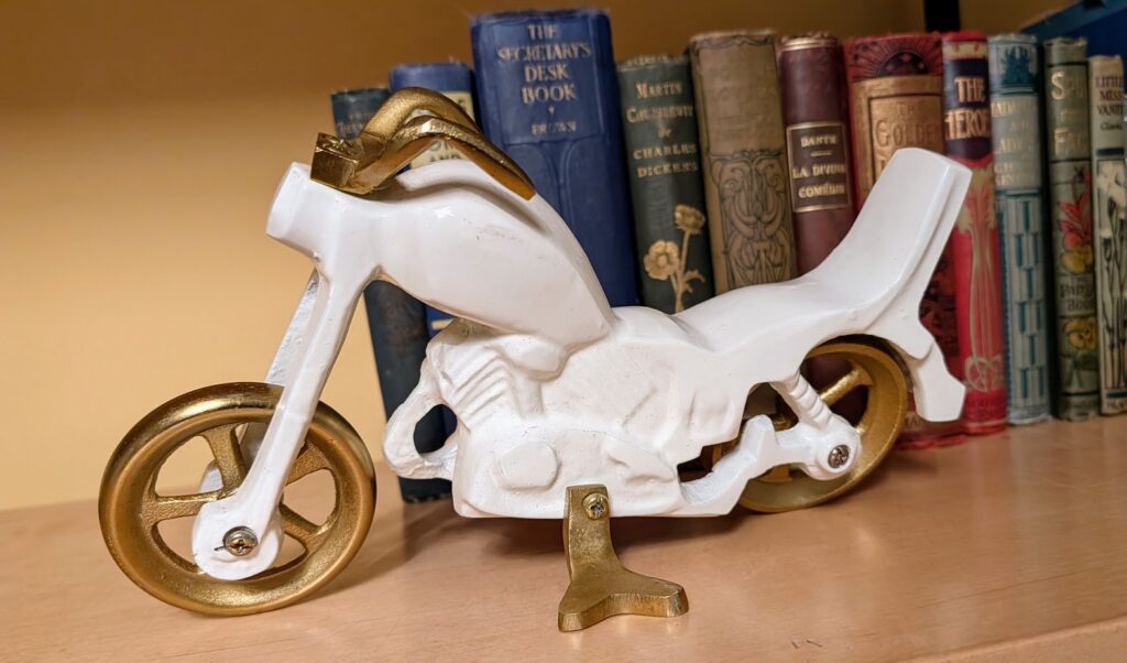 Unique Cast-Iron Motorcycle Bookend - for sale at Ash Tree Books
