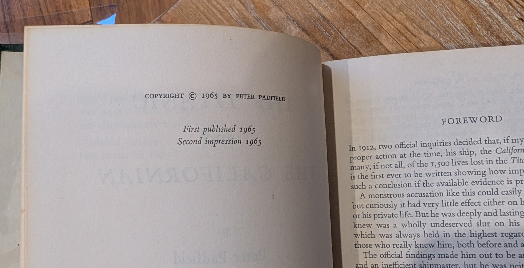copyright up close - 1965 — The Titanic and the Californian by Peter Padfield — Second Impression