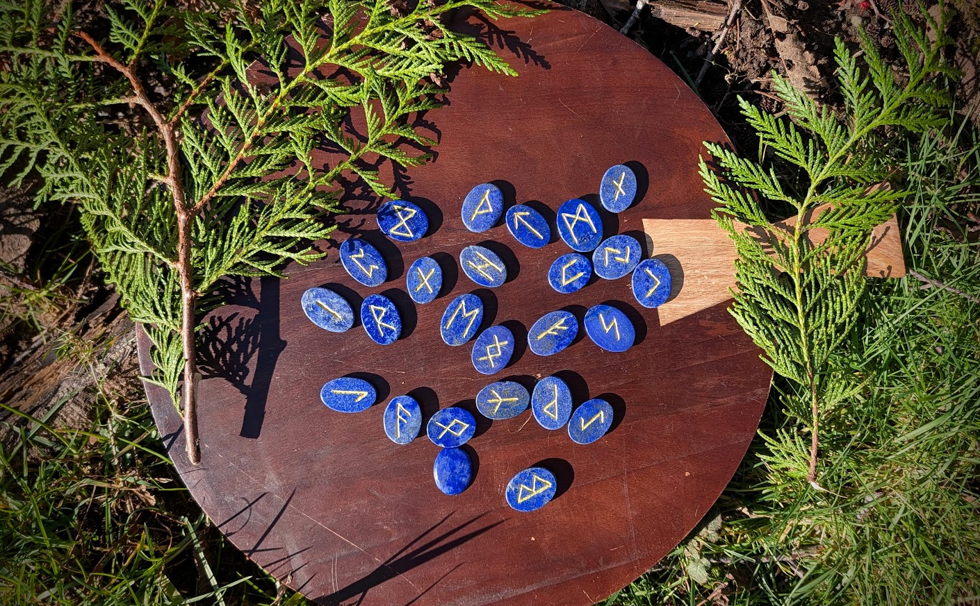 Hand Carved Elder Futhark Rune Set - 970 Ct of Natural Lapis Lazuli with Gold Pyrite