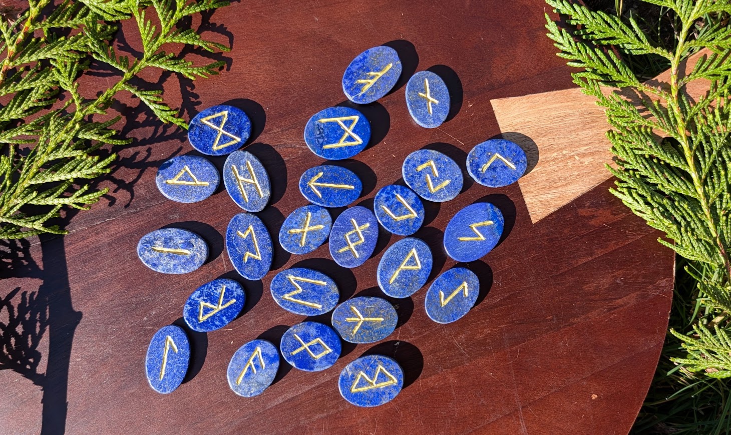 Hand Carved Elder Futhark Rune Set on 970 Ct of Lapis Lazuli