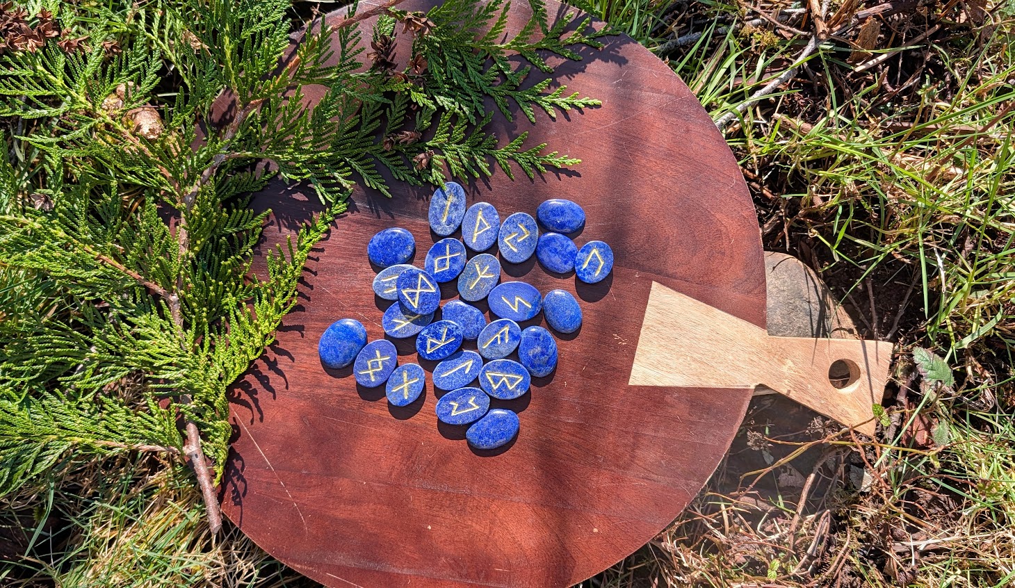 Hand Carved Rune Set on 970 Ct of Lapis Lazuli