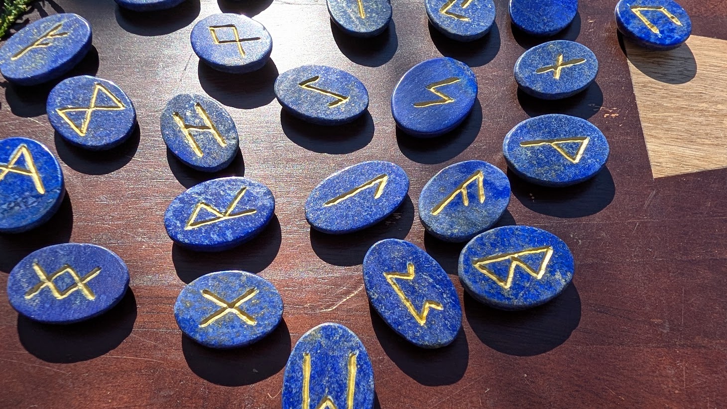 Hand Carved Rune Set on 970 Ct of Natural Lapis Lazuli with gold pyrite