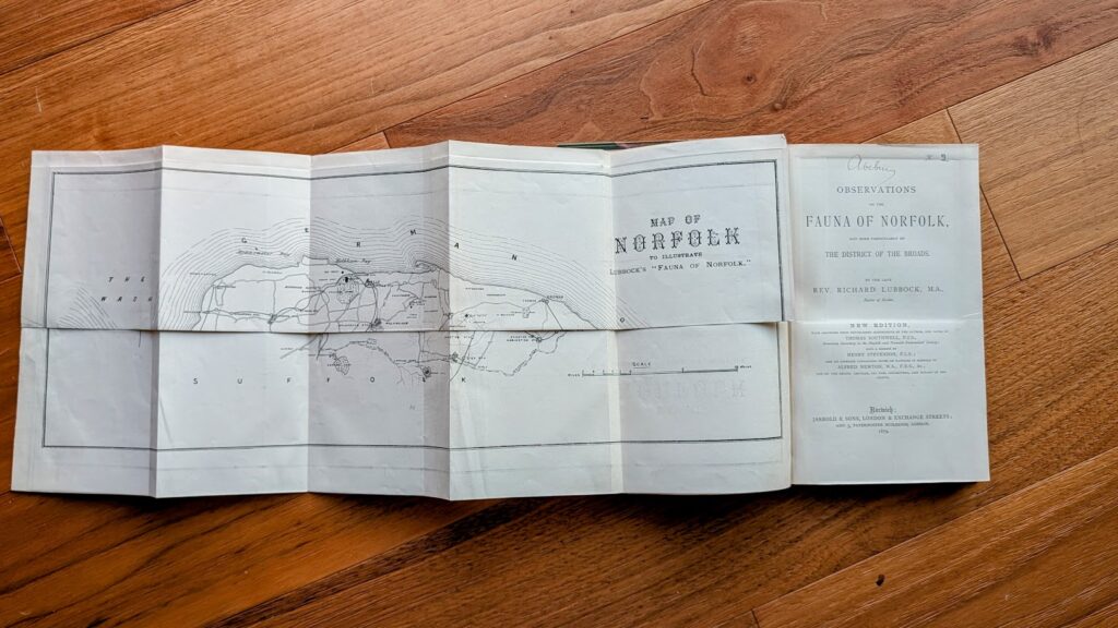 fold out map - 1879 -Observations on the Fauna of Norfolk By Rev. Richard Lubbock