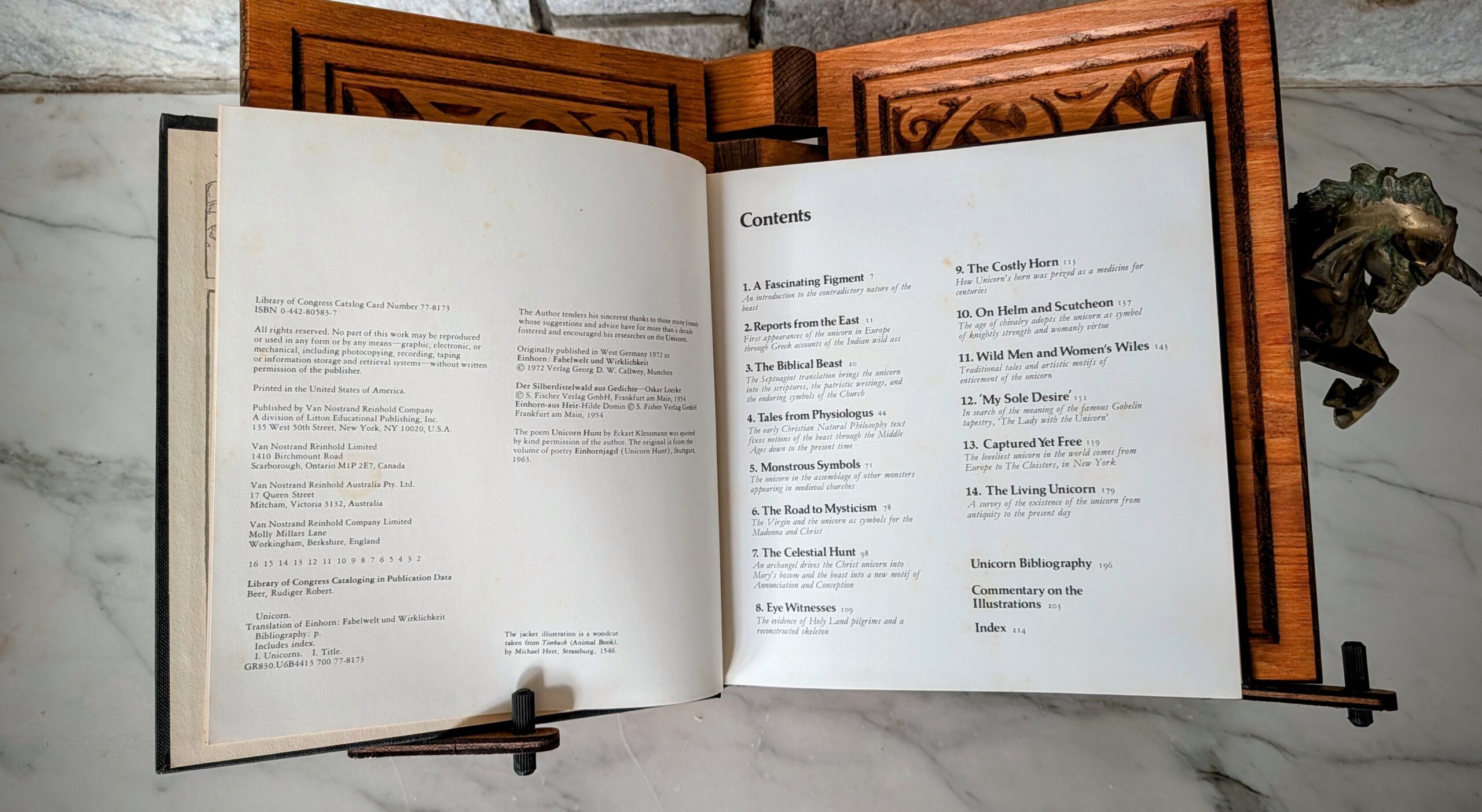 copyright and contents pages - 1972 UNICORN - Myth and Reality by Rüdiger Robert Beer