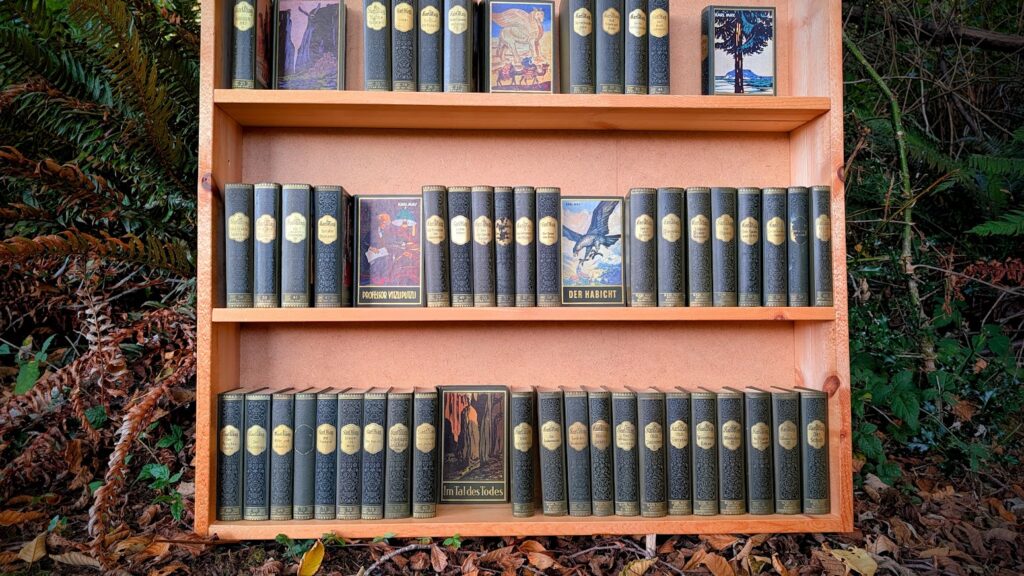 Bottom three shelves - 73 Vintage Karl May Books Gesammelte Werke Circa 1950s–1960s